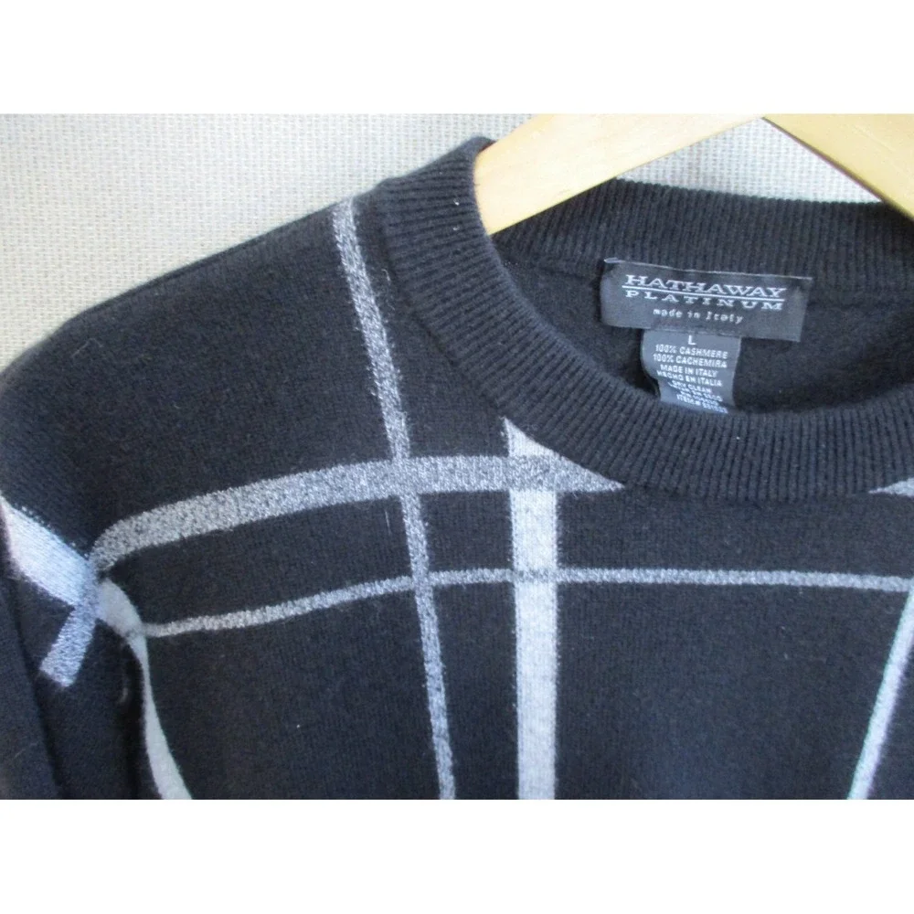 Hathaway Platinum Plaid Front Cashmere Sweater Size Large